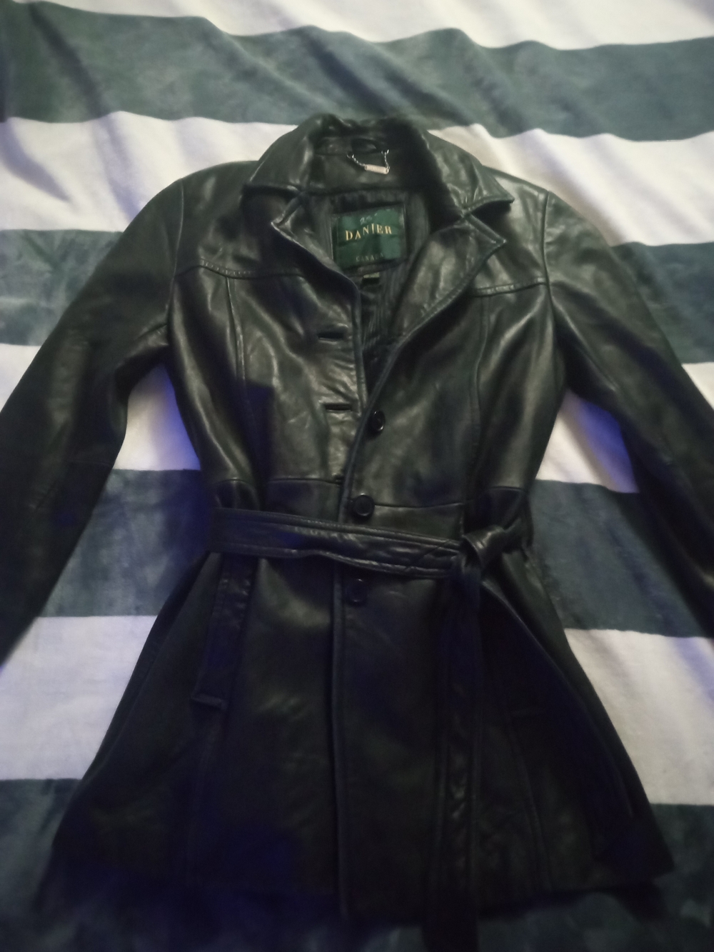 Danier Black Leather Belted Trench Coat